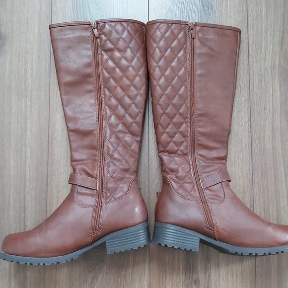 Quilted Knee High Western Boots - Brown - Picture 6 of 8